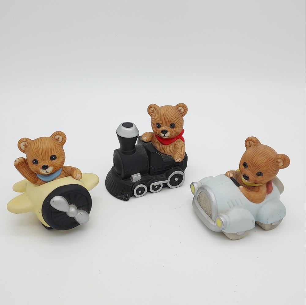 Homco Bear Figurines Train Plane an Automobile #1463